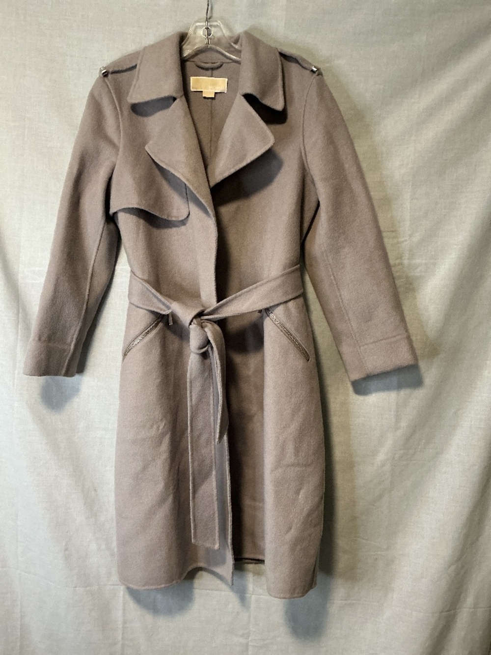 Michael Kors Gray Wool Blend Belted Wrap Dress Trench Coat Women’s Size Small